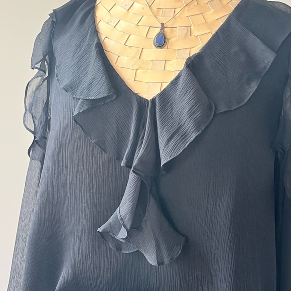 Vintage Diane Von Furstenberg Silk Chiffon Cold Shoulder Long Sleeve Blouse - Picture 2 of 11